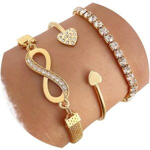 Elegant Gold Infinity and Heart Bracelet Set